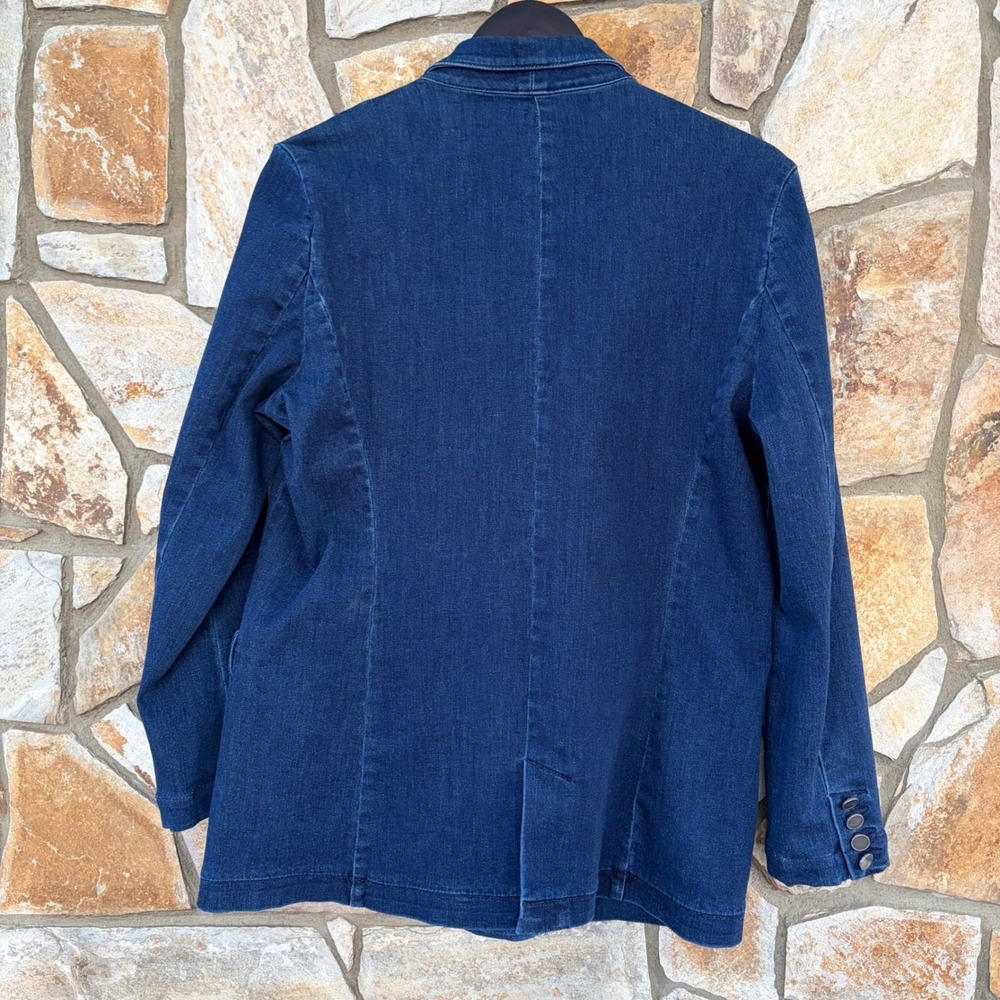 J. McLaughlin Women Dark Denim Double Breasted Blazer Jacket 12 Stretch Luxury‎ - Picture 13 of 14